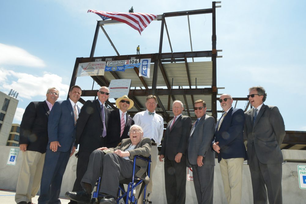 St. Peter’s Health Partners celebrated a major milestone in its $99 million Troy Master Facilities Plan with a “topping off” ceremony, lowering the last beam atop the framework of the new, five-story patient pavilion being constructed on the Samaritan Hospital campus. 