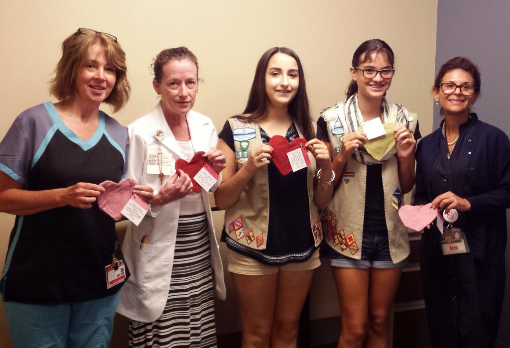 A pair of area Girl Scouts, Jordan Foster and Hannah Strouse, created the “Helpful Hearts Program” to help families feel more connected to their new babies in the St. Peter’s Hospital neonatal intensive care unit.