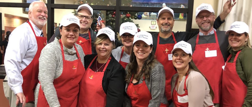 On the evenings of December 11 and December 18, members of the St. Peter's Health Partners Medical Associates leadership team volunteered at the City Mission in Schenectady and served dinner to the Mission's residents and individuals from the community.